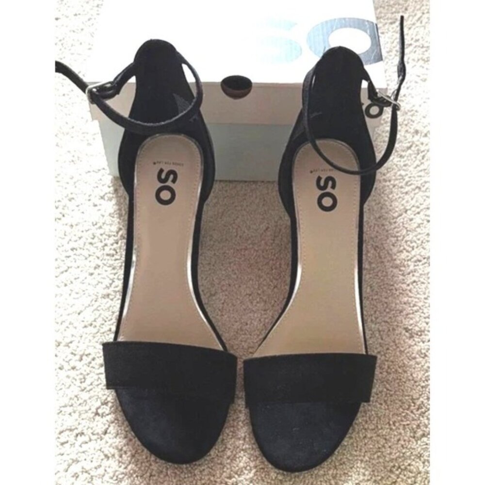 SO Black Ankle-Strap Suede Heels - Size 9.5 - New in Box